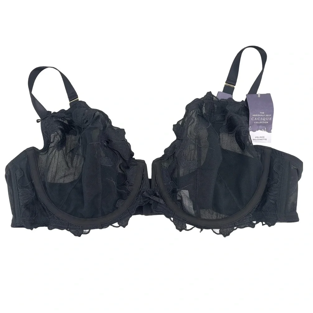 NWT Cacique Unlined Balconette Bra lace Black Size 44C